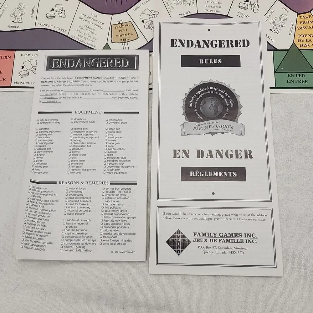 Game Endangered Enlightening Adventure Educational Ecological Board Family 1989
